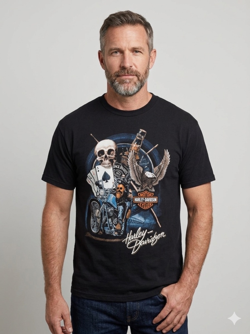 Harley Davidson Sz M Black Graphic Motorcycle Classic Short Sleeves Tee Shirt
